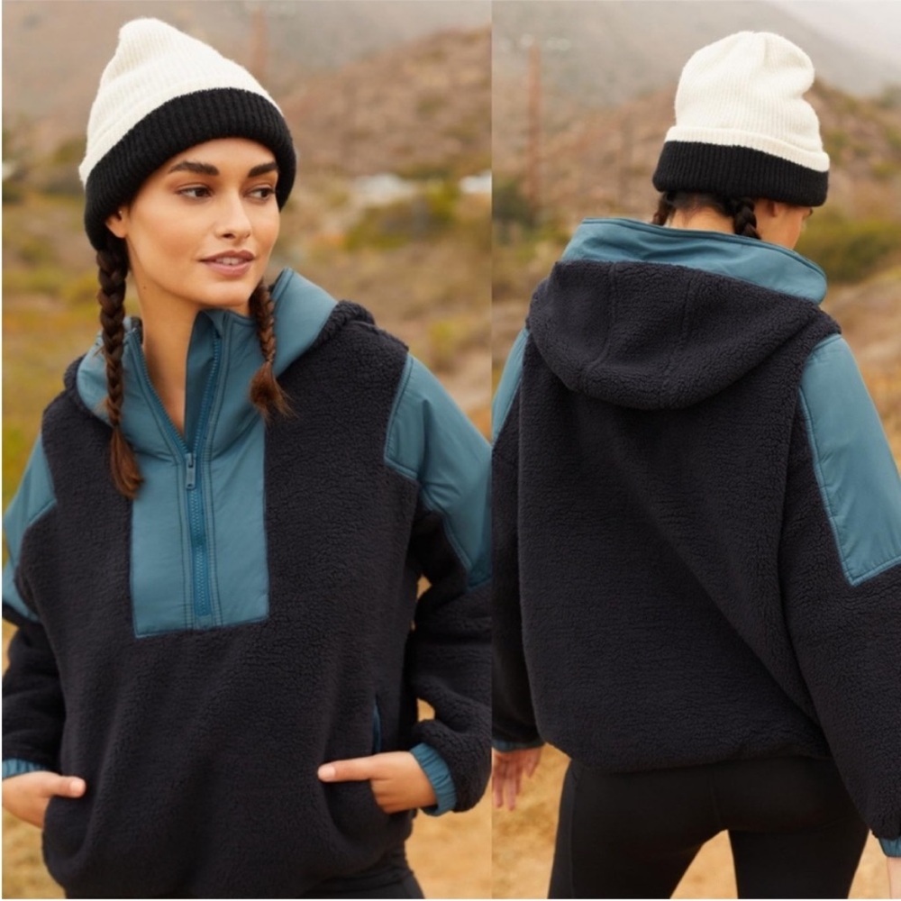 Free People Black and Teal Hoodie